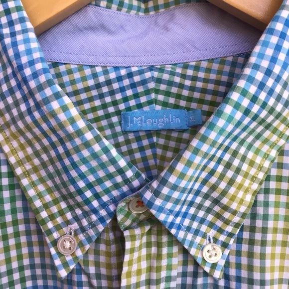 J McLaughlin Green Blue Plaid Cotton Button Down Long Sleeve Shirt Size …New - Picture 9 of 9